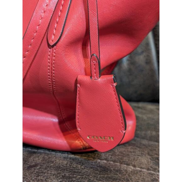 Coach Peyton Leather Large Tote Solid Coral Pomegranate 13" X 12" X 5" F27349 - Picture 5 of 13